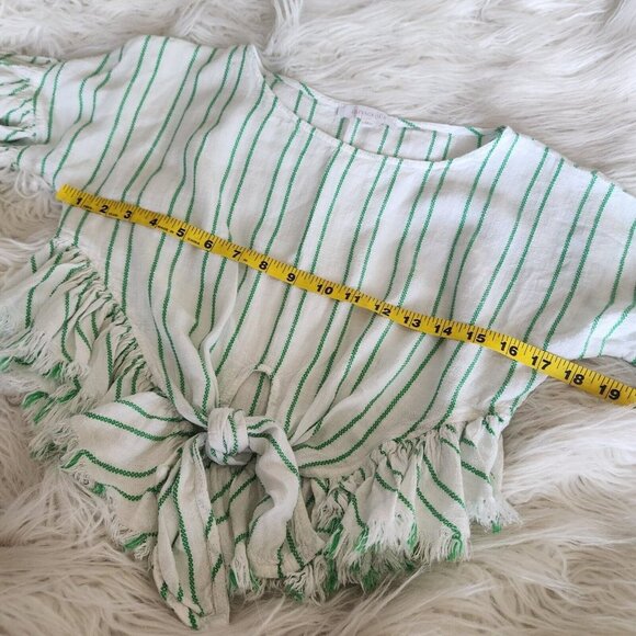 Olivaceous Women Size M Cropped‎ Top Tie Front Stripe Fringe Boho Bell Sleeves - Picture 5 of 13